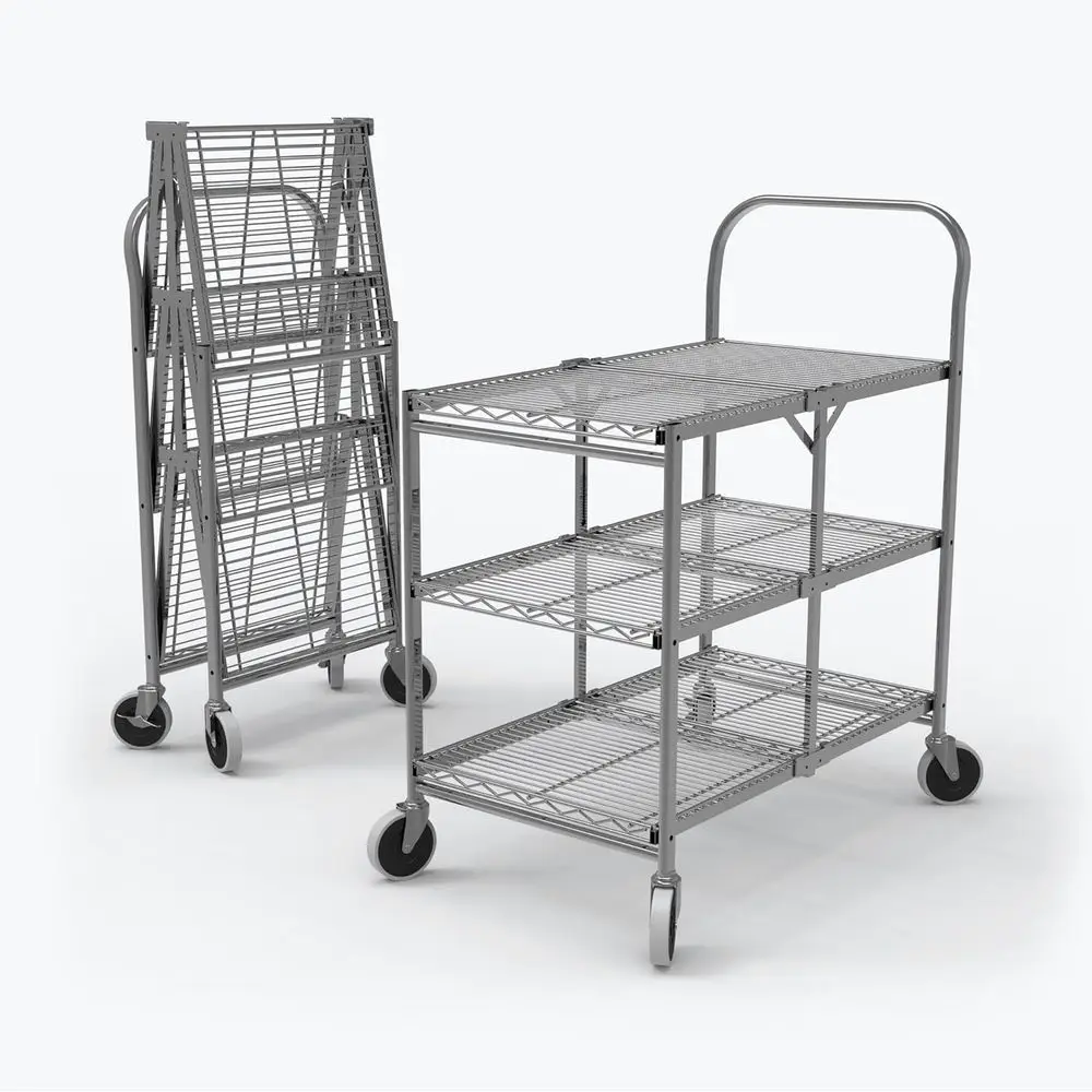 

Collapsible 3-Shelf Wire Cart for Utility Storage and Organization