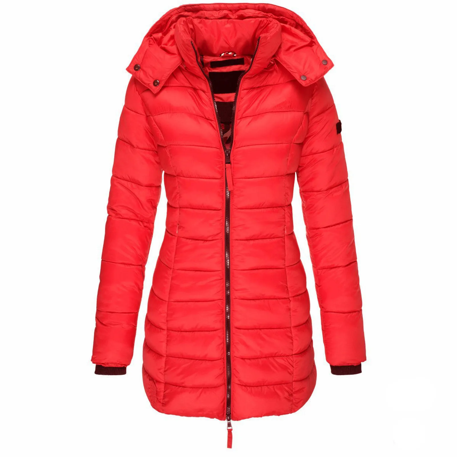 Yellow Winter Warm Hooded Down Coat Women Fashion Thick Warm Jacket Solid Long Padded Slim Cotton Jacket Red New Year Clothing