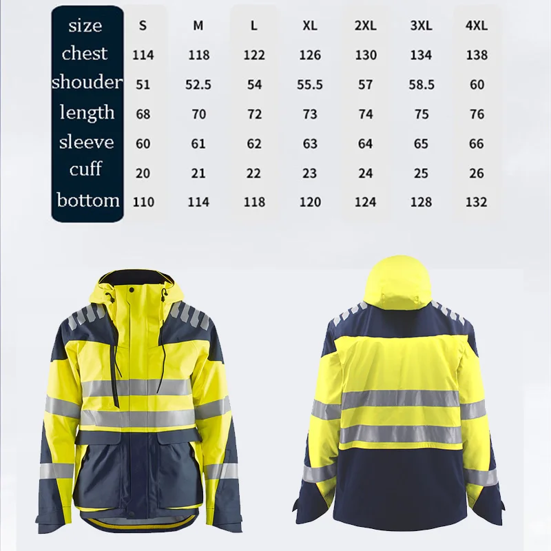 High Reflective Jacket Zip Hooded Jackets with Removable Fleece Linner Two Tone Work Jacket Reflector Hi Vis Winter Jacket