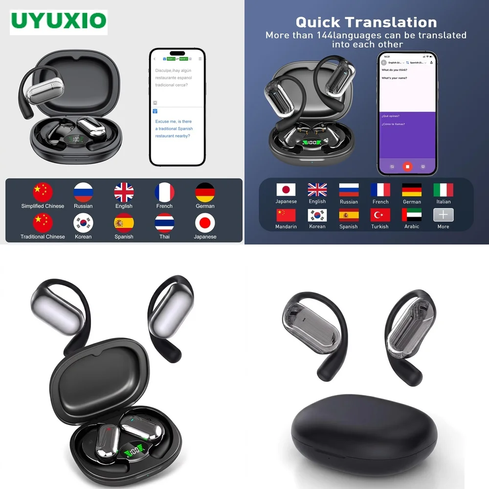 Global AI Translation Earbuds 4 Modes No Subscription Real-Time Translation BT 5.4 OWS Open-Ear Wireless Earphone 144 Languages