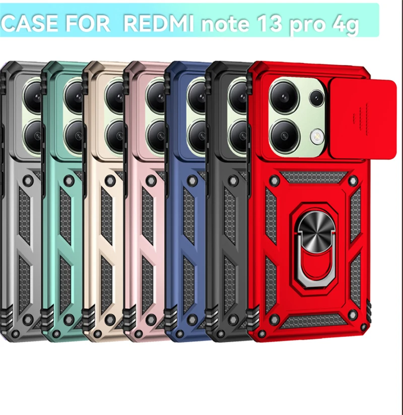 For Redmi Note 13 Pro Global Case Slide Lens Cover Xiaomi Redmi Note 13 Pro Fundas Military Holder Coque  Redmi Note 13 Pro 4G