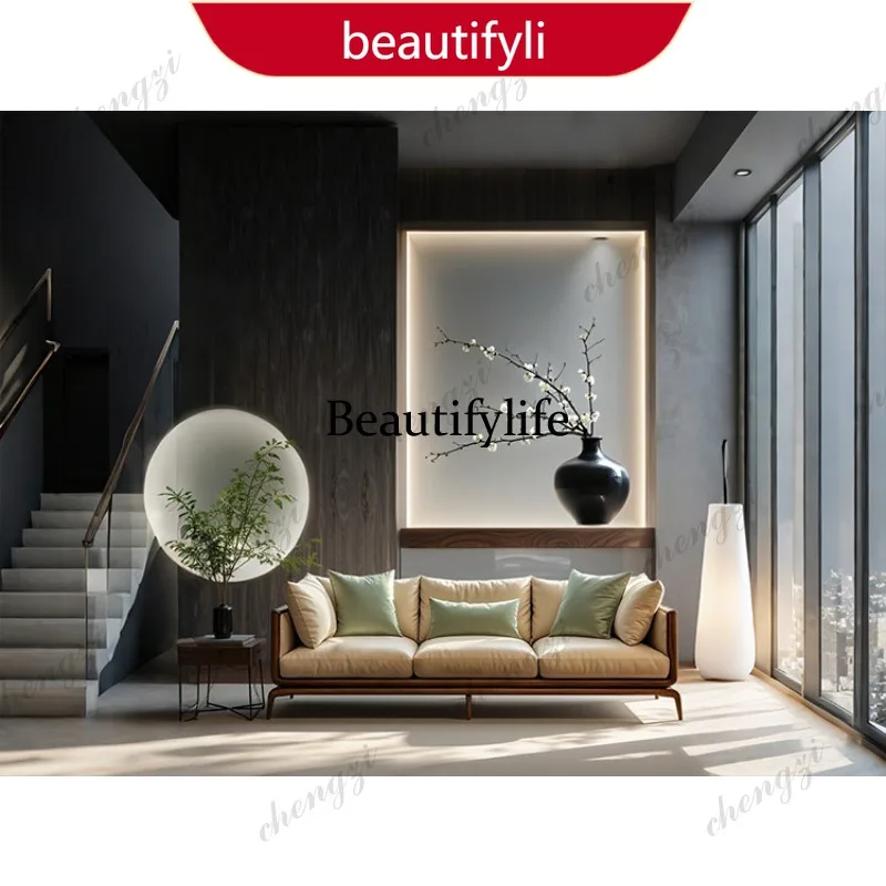 M45 Sofa new medieval solid wood living room straight three-person combination new Chinese style