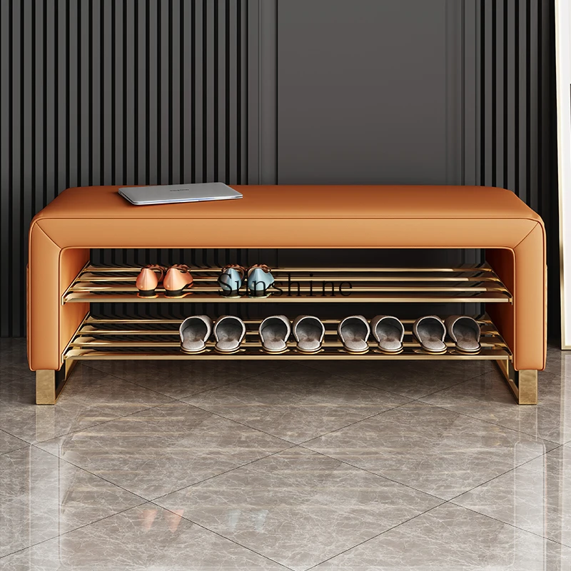 

Light luxury shoe change, household, Nordic leather soft bag, seat cushion, shoe cabinet, seated bench