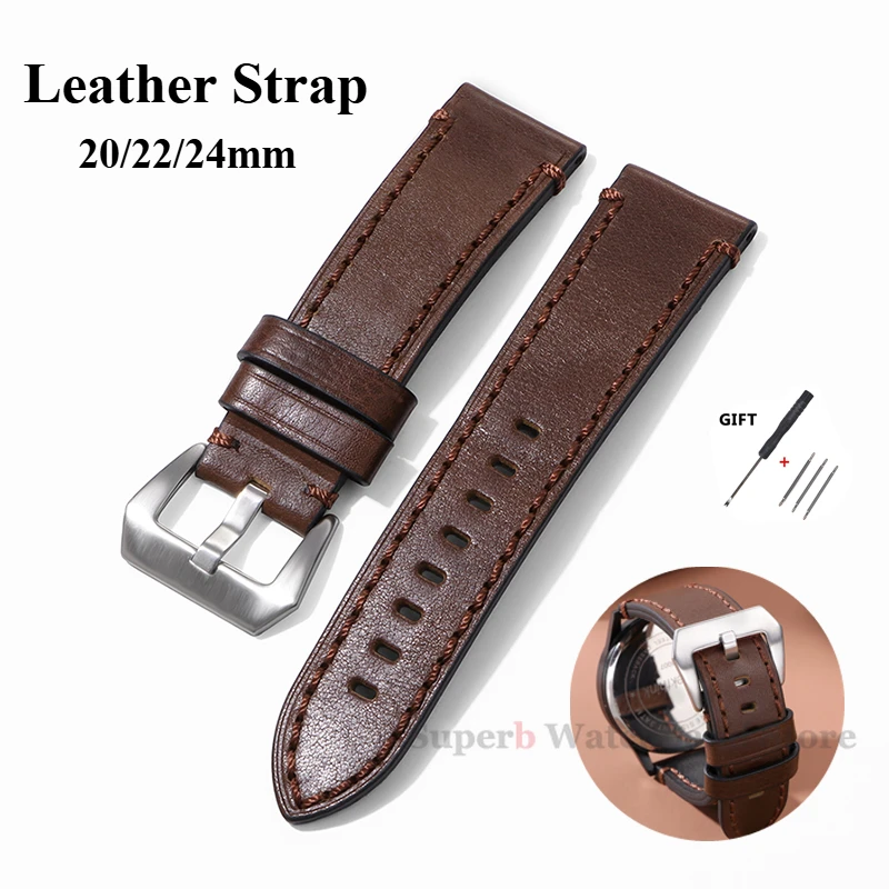 قسط خمر الجلود حزام الساعات لبانيراي 20 مللي متر 22 مللي متر 24 مللي متر الرجال الرياضة سوار لسامسونج غالاكسي ساعة 4 استبدال حزام الساعات