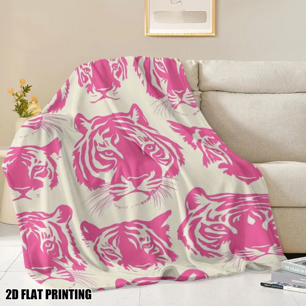 

Pink Tiger Reflections Flannel Throw - Modern Tiger Face Design, All-Season Luxury Bedspread/Desk Mat/Car Cushion - Plush Cozy