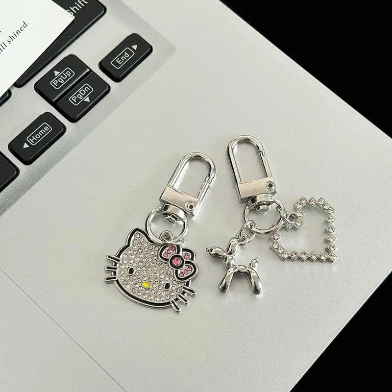 Y2K Silver Color Metal Butterfly Keychain Sweet Cool Cherry Keyring Girls Fashion Bag Pendant Backpack Hanging Decoration