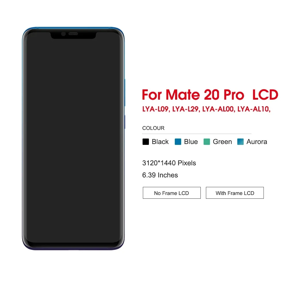 AMOLED TFT Mate20 Pro Display with frame Replacement for Huawei Mate 20 Pro LCD Display Touch Screen Digitizer Repair Parts