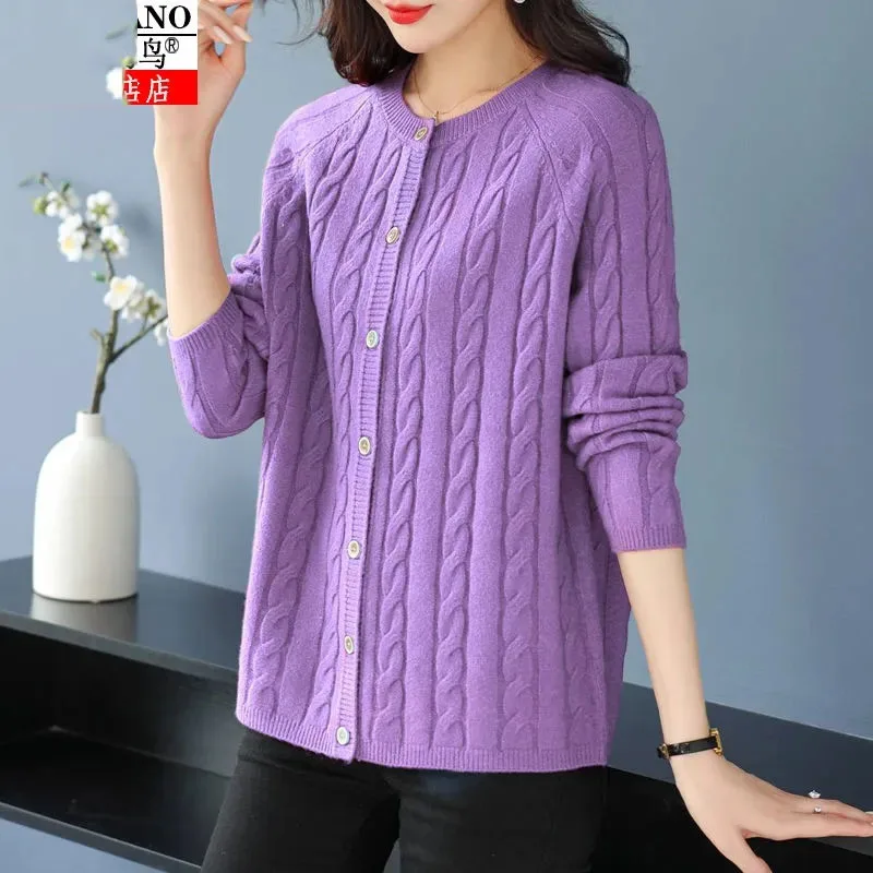 2024 Middle-Aged And Elderly Mom\'s Spring Autumn Coat Women\'s Mother Knitted Cardigan Sweater Clothes Keep Warm Primer Shirt