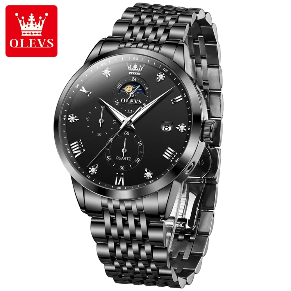 OLEVS 2925 Relojes Masculinos Original Men's Watch Chronograph Waterproof Luminous Moon Phase Calendar Quartz Wristwatch for Men