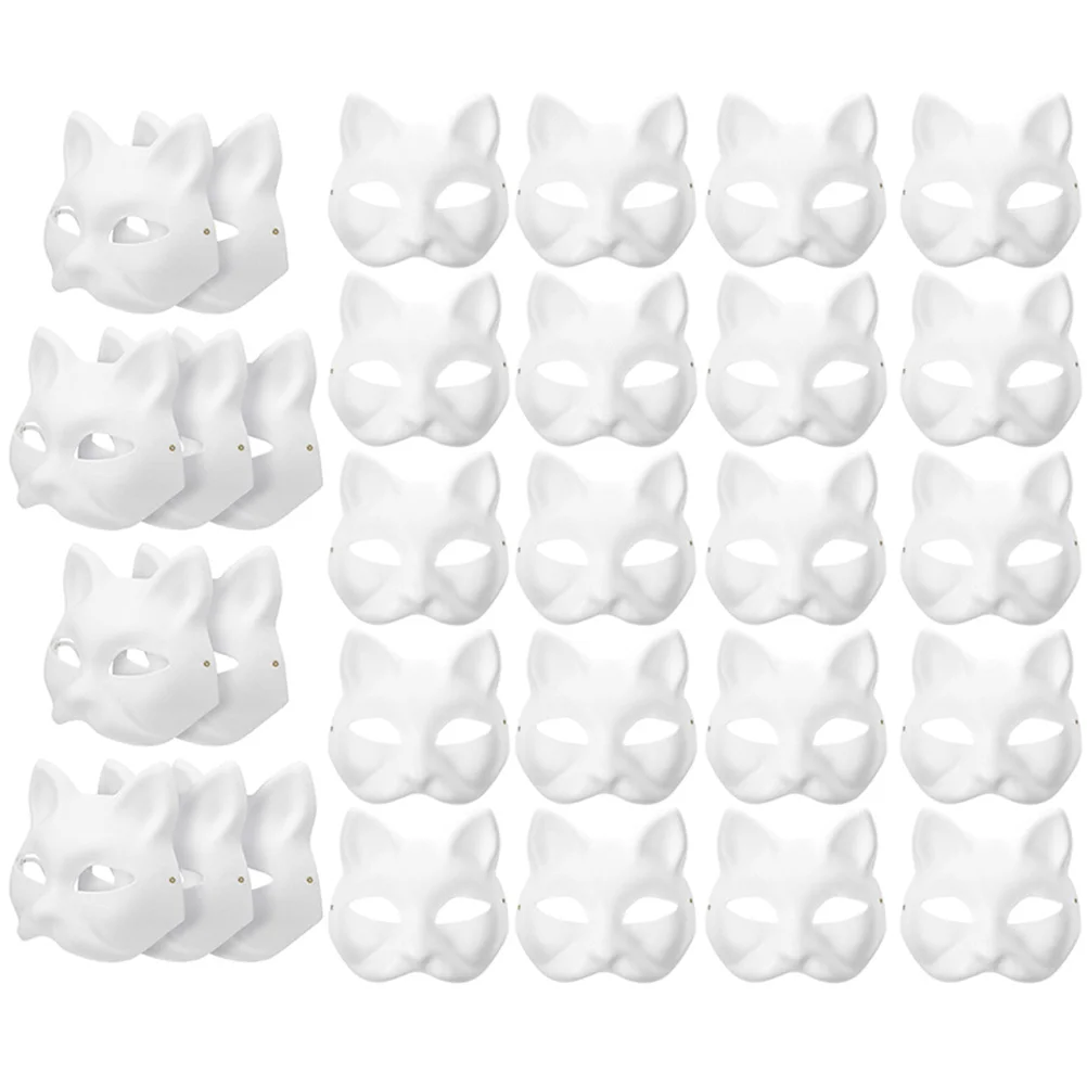 30 Pcs Sleeping Mask for Men Hand Painted DIY Supply Paper Blank Masks Cat Suite Unpainted Masquerade White Miss