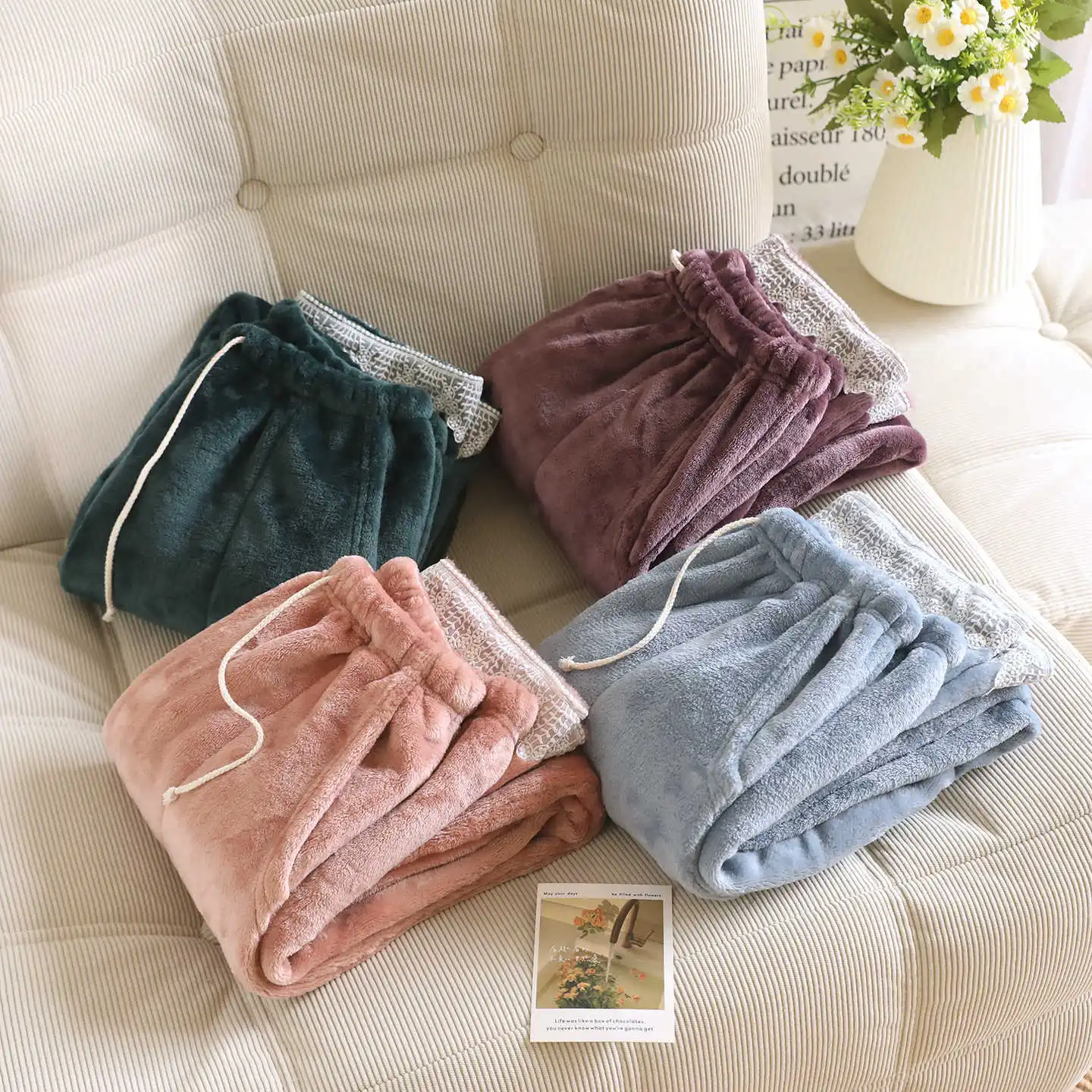 

Female Winter Sleepwear Pajama Pants New Flannel Thicken Warm Women'S Trousers Pajama Bottoms Coral Fleece Lounge Wear