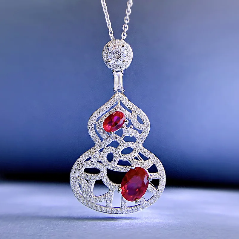 

S925 Silver Ruby Gourd Necklace Lucky Lucky Red High Carbon Diamond Pendant Tiktok Hot Selling Jewelry