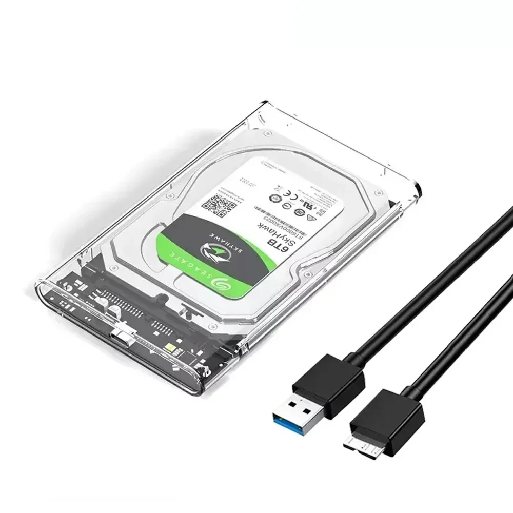 2.5inch HDD SSD Case USB 3.0 Type C Transparent HDD Enclosure，External Hard Drive Disk Case for Laptop SATA SSD Harddisk Box