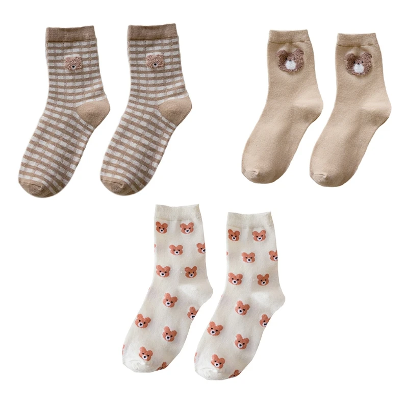 

Women Autumn Cotton Socks Korean College Cartoon Little Bear Pattern Jacquard Harajuku Tube Hosiery