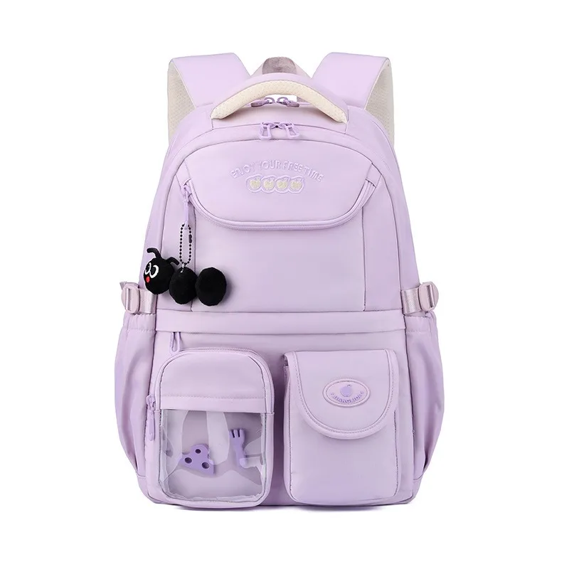 Solid Casual Oxford Backpack Middle School Students Schoolbags Young Girl Cute Daypack Multiple Pockets Book Bag Travel Rucksack