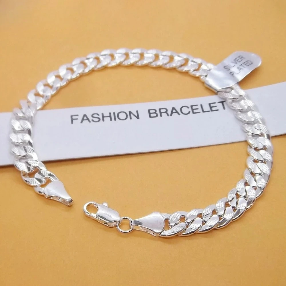 

Модный популярный браслет из серебра 925 пробы 6 мм 18/19/20 см, плоская боковая цепочка с застежкой-лобстером для женщин и мужчин, свадебные украшения для помолвки