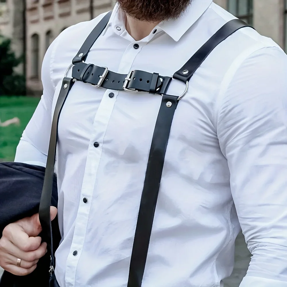 Men Harness Suspender BDSM Leather Studded Decor  Suspender Belt Adjustable BDSM Clothing Sex Belt Chest Harness Erotic Clothing