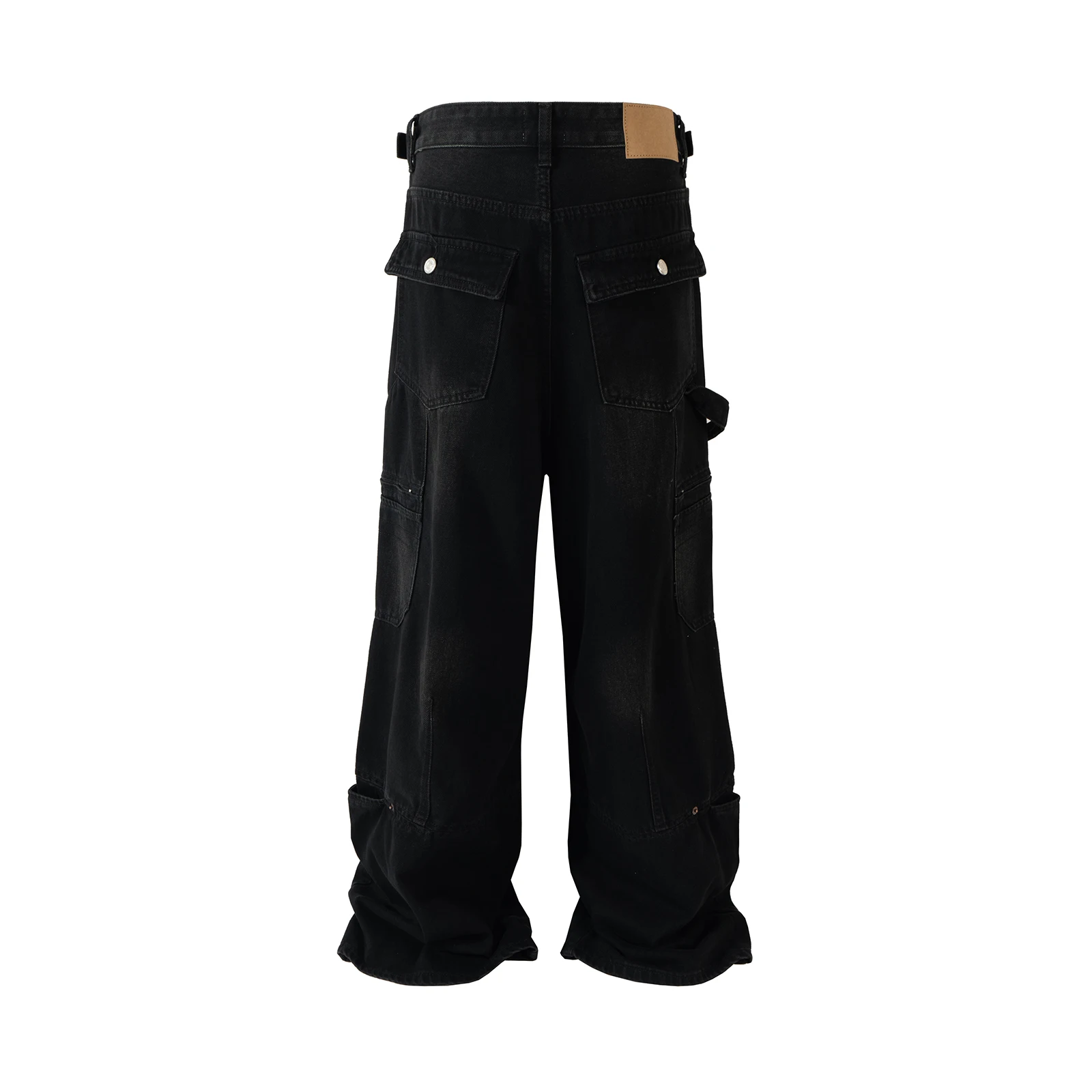 High Street Multi-pocket Washed Black Cargo Pants for Men Wide Leg Baggy Casual Jeans Oversized Baggy Denim Trousers