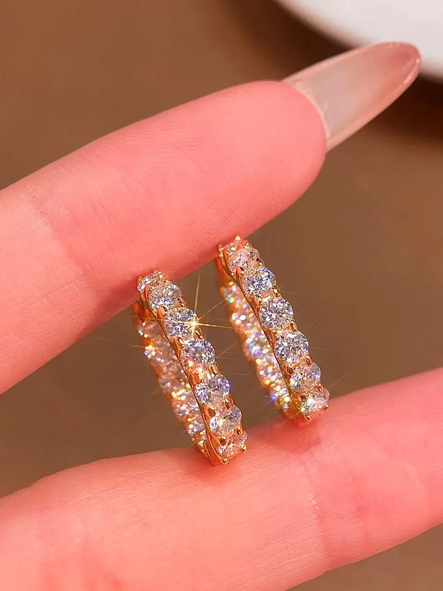 

KNB 2.6ct D Color Moissanite Diamond Earrings 925 Sterling Sliver Wedding Huggie Hoop Earring for Women Wedding luxury Jewelry