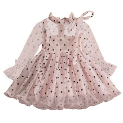 2-7 Year Polka-dot Girls Princess Dress For Kids Spring Autumn Long Sleeve Elegant Birthday Party Gown Children Casual Clothes