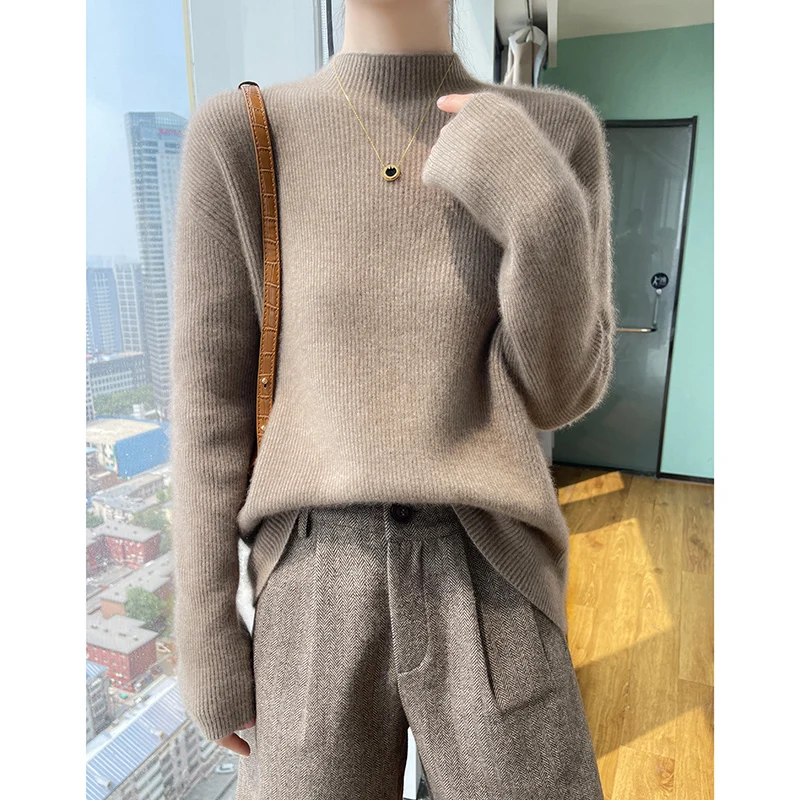 100%Wool Winter Tight Fitting Slim Fit Thickening Tops Pullovers Casual Womens Long Sleeve Keep Warm Knitting Ladies Sweater