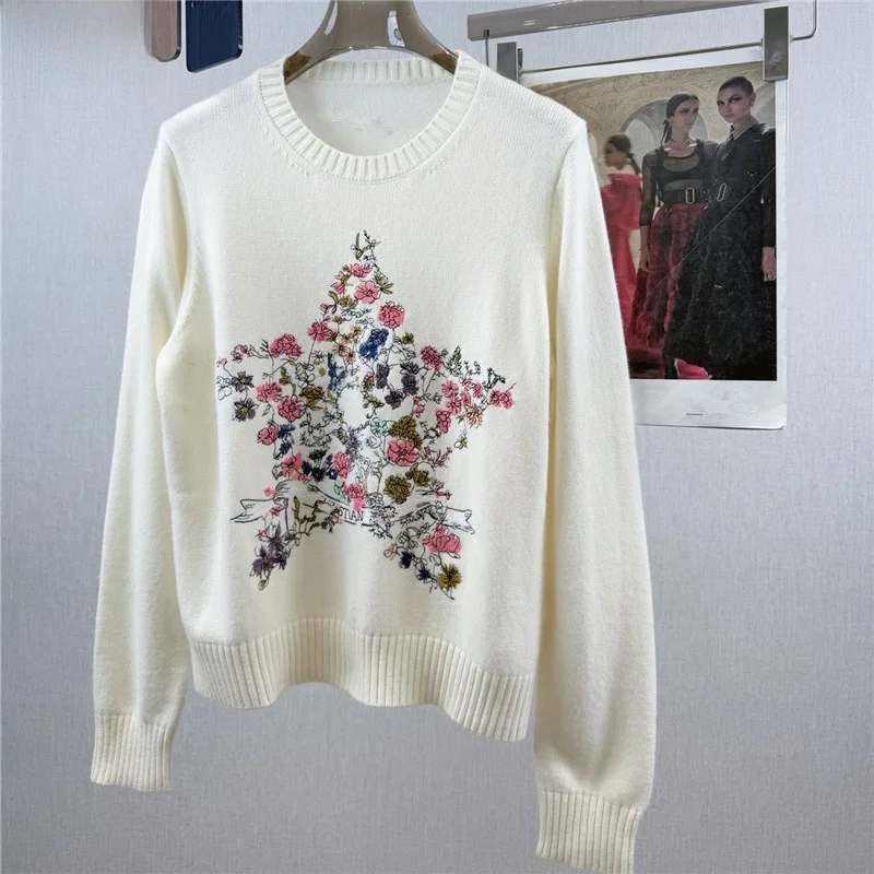 

Miaoli Xi Nan женский длинный светящийся вязаный свитер из шерсти с вышивкой, круглый, осенне-зимний, модный, теплый, с подогревом