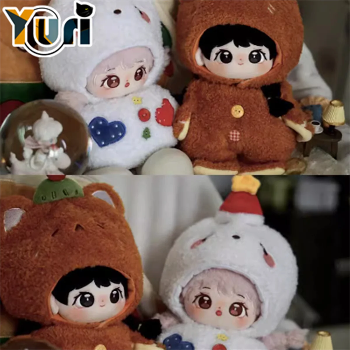 Yuri Christmas Set For 20cm Doll Bear Snowball Snowman Jumpsuit Gingerbread Head Cover Clothes Toy Costume Cute Props Cosplay GG