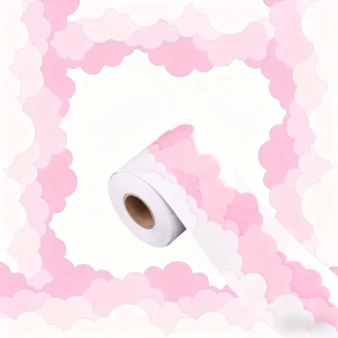 

PVC Pink Cloud Wallpaper Self-Adhesive Frame Border Decorative Film Kid Room Office Classroom Blackboard Window Wall Sticker
