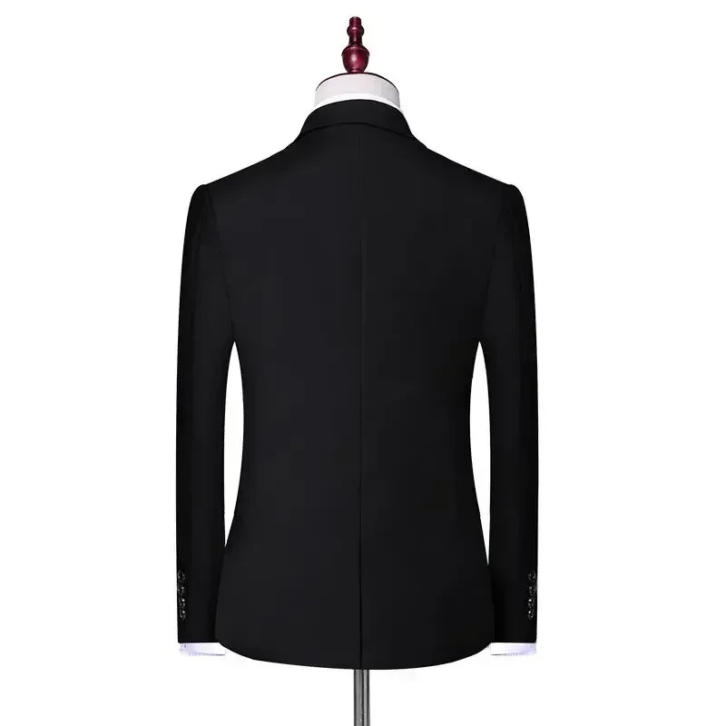 S-8XL Solid-colored Suit Men Fashion Casual Outdoor Gentleman Business Wedding Slim-fit Formal British Style Wedding 3-piece Set - Image 2