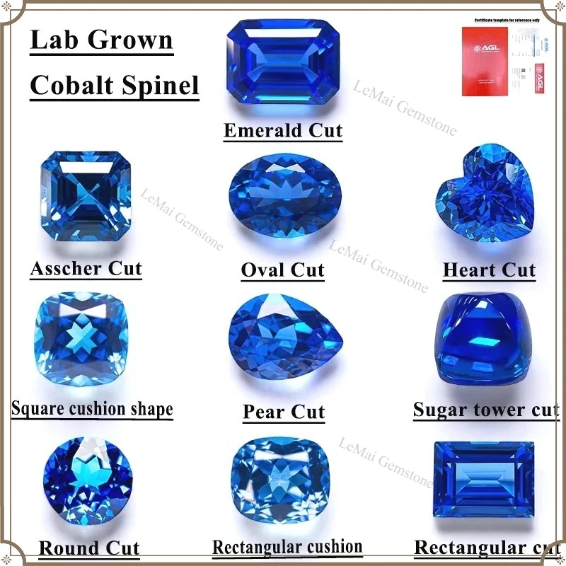 

Высококачественный лабораторно выращенный кобальтовый шпинель различных форм, с возможностью выбора, с сертификатом AGL, для изготовления ювелирных украшений своими руками
