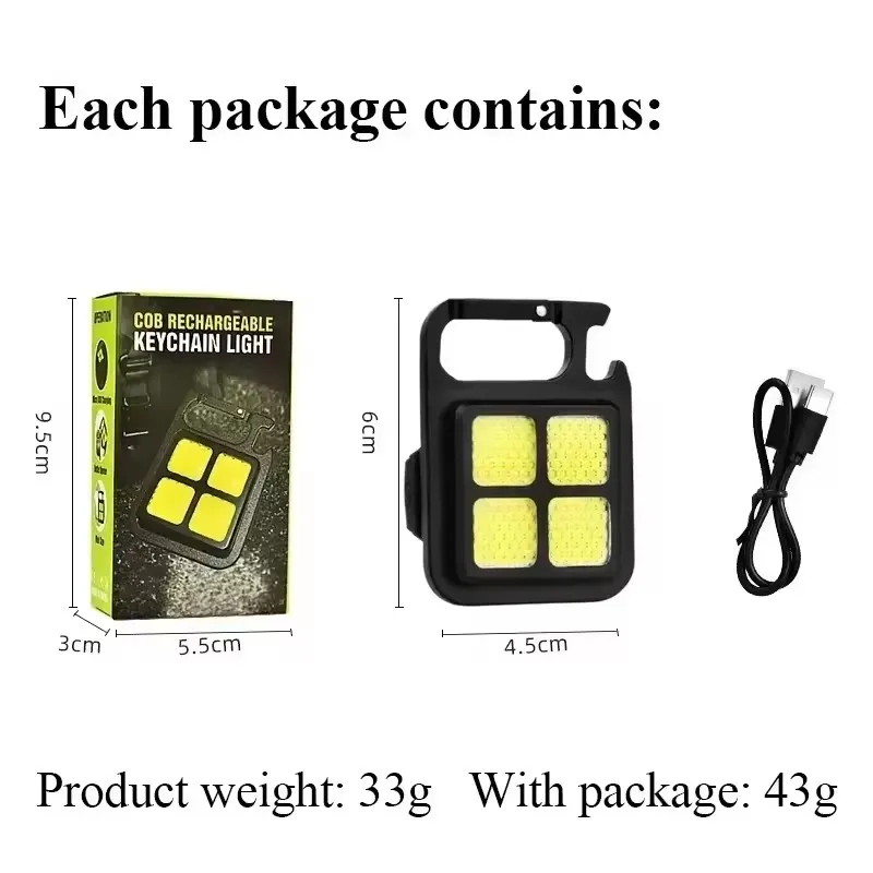 Mini LED Rechargeable Flashlight Multifunctional Keychain Light Outdoor Emergency Lamp COB Work Light for Outdoor Camping Hiking