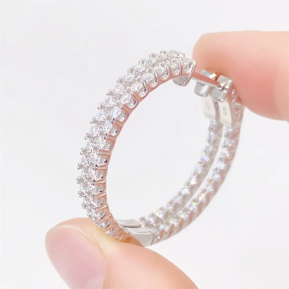 D Color Full Moissanite Hoop Earrings 100% 925 Sterling Silver Big Circle Ear Studs Sparkling Diamond Earrings For Women Gift