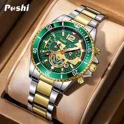 YIKAZE Green Watch For Men Luxury Versatile Alloy Man Quartz Watches Waterproof Calendar Luminous Business Male's Clock Watch