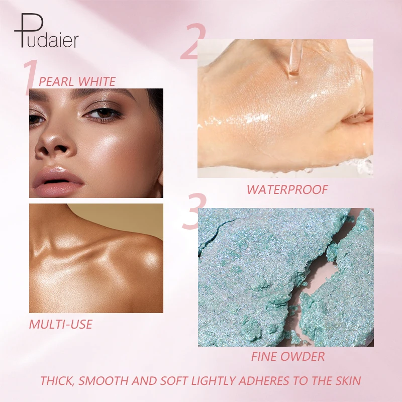 Pudaier Brighten Modify Face Shadow Powder Highlight Powder Makeup Contour Highlighter Palette Rouge Fairy Glitter Beautify