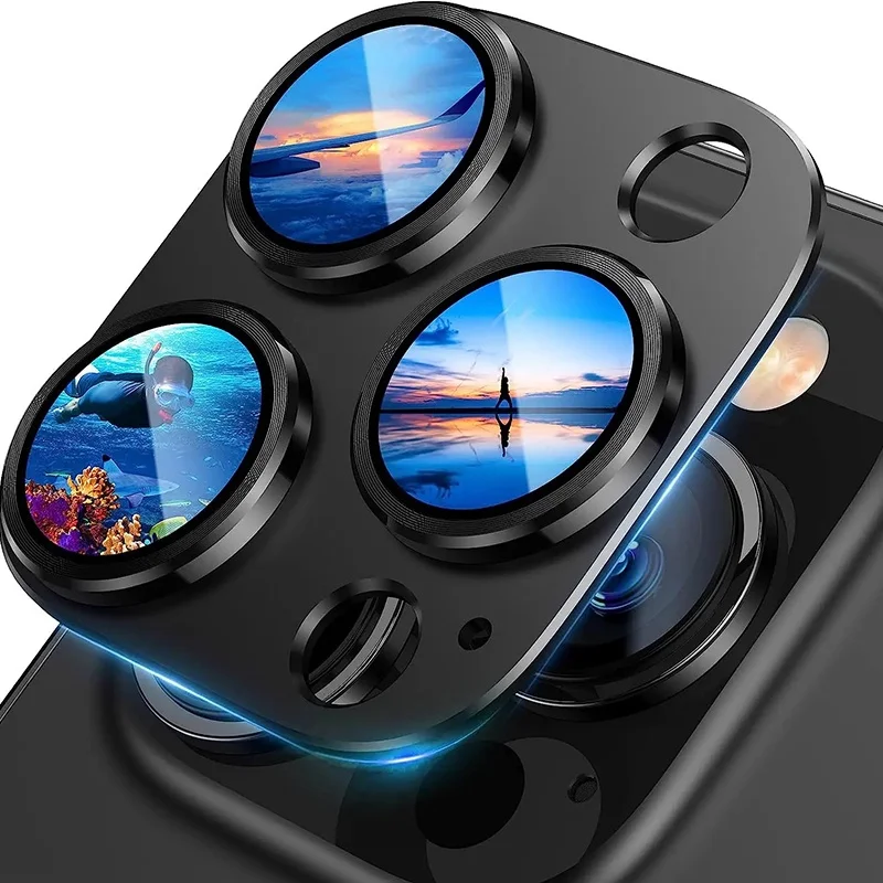 Protecteur d'objectif de caméra entièrement métallique 3D, en verre trempé, pour iPhone 16 15 14 Pro Max Plus, couvercle en verre
