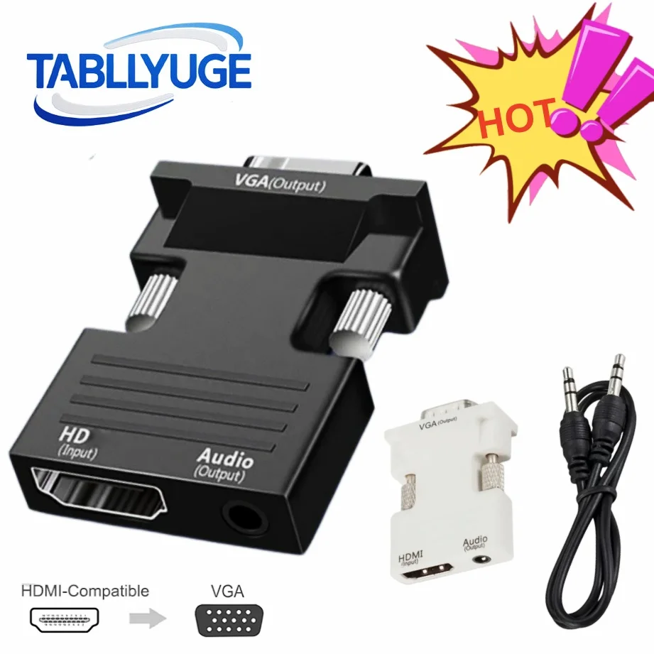 HDMI-compatible to VGA  Adapter 1080P with 3.5mm Audio Cable for PC Laptop Monitor HDMI-compatible Female to VGA Male Converter