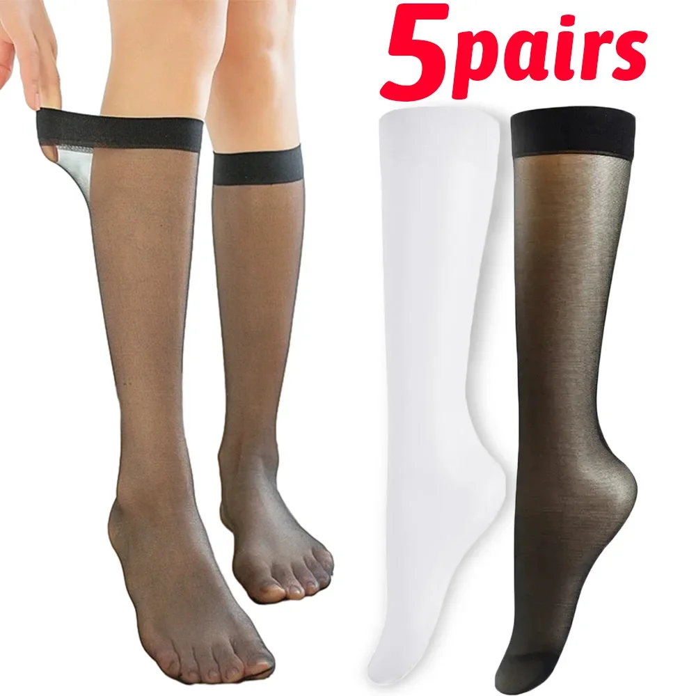 Calcetines hasta la rodilla finos de seda para mujer, medias elásticas transparentes para primavera y verano, calcetines largos de nailon bonitos transpirables Lolita JK
