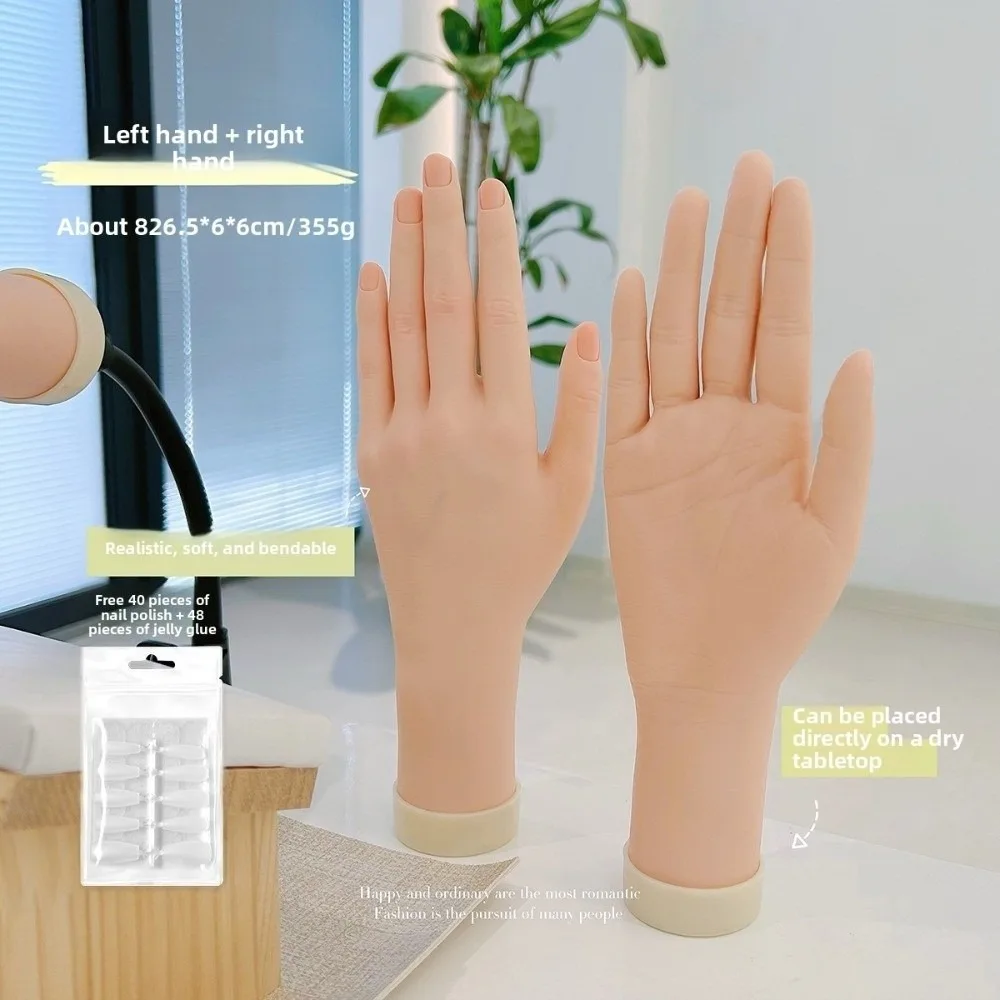 Novice Bendable Nail Simulation Practice Hand Silicone Soft Fake Hands Nails Art Training Nail Plate Display Rack