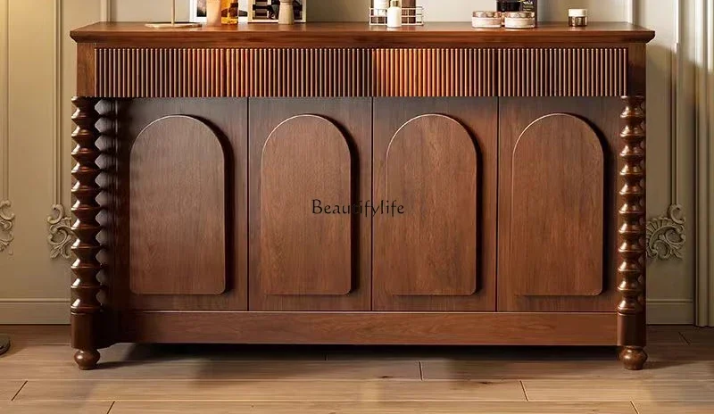 French retro Roman column solid wood dining side cabinet American multi-functional wall side cabinet