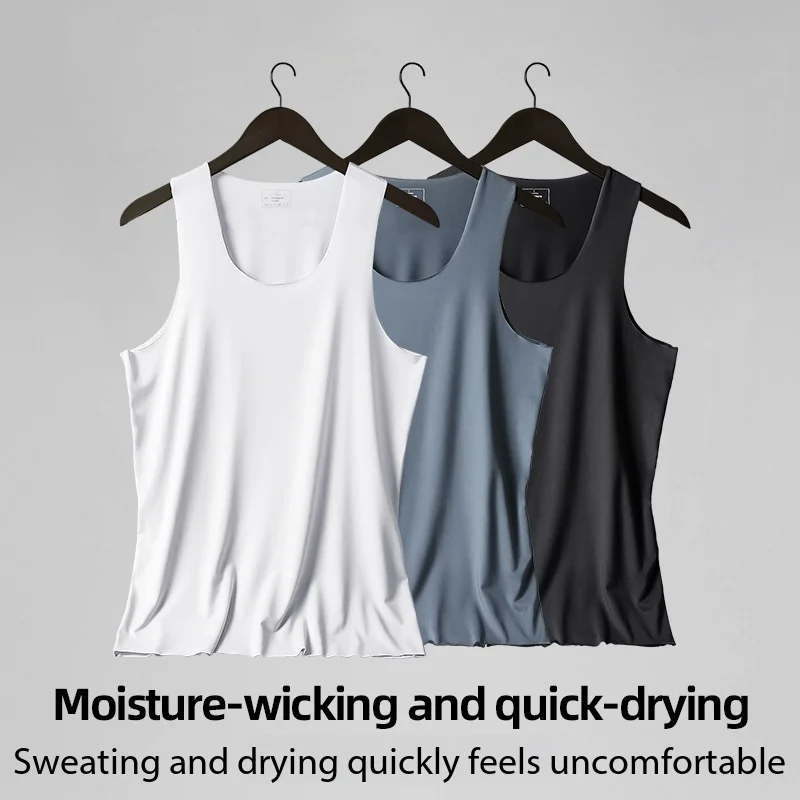 Men's Vest, Ice Silk, Seamless, Fitness, Summer, Slim Fit, Tight-Fitting, Breathable Underwear, Youth Sports, Sleeveless Undersh image 2