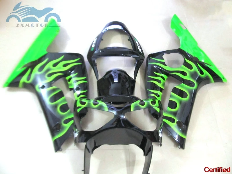 Injection fairings kit for Kawasaki 2003 2004 Ninja ZX6R plastic fairing kits ZX 6R ZX636 03 04 green flames