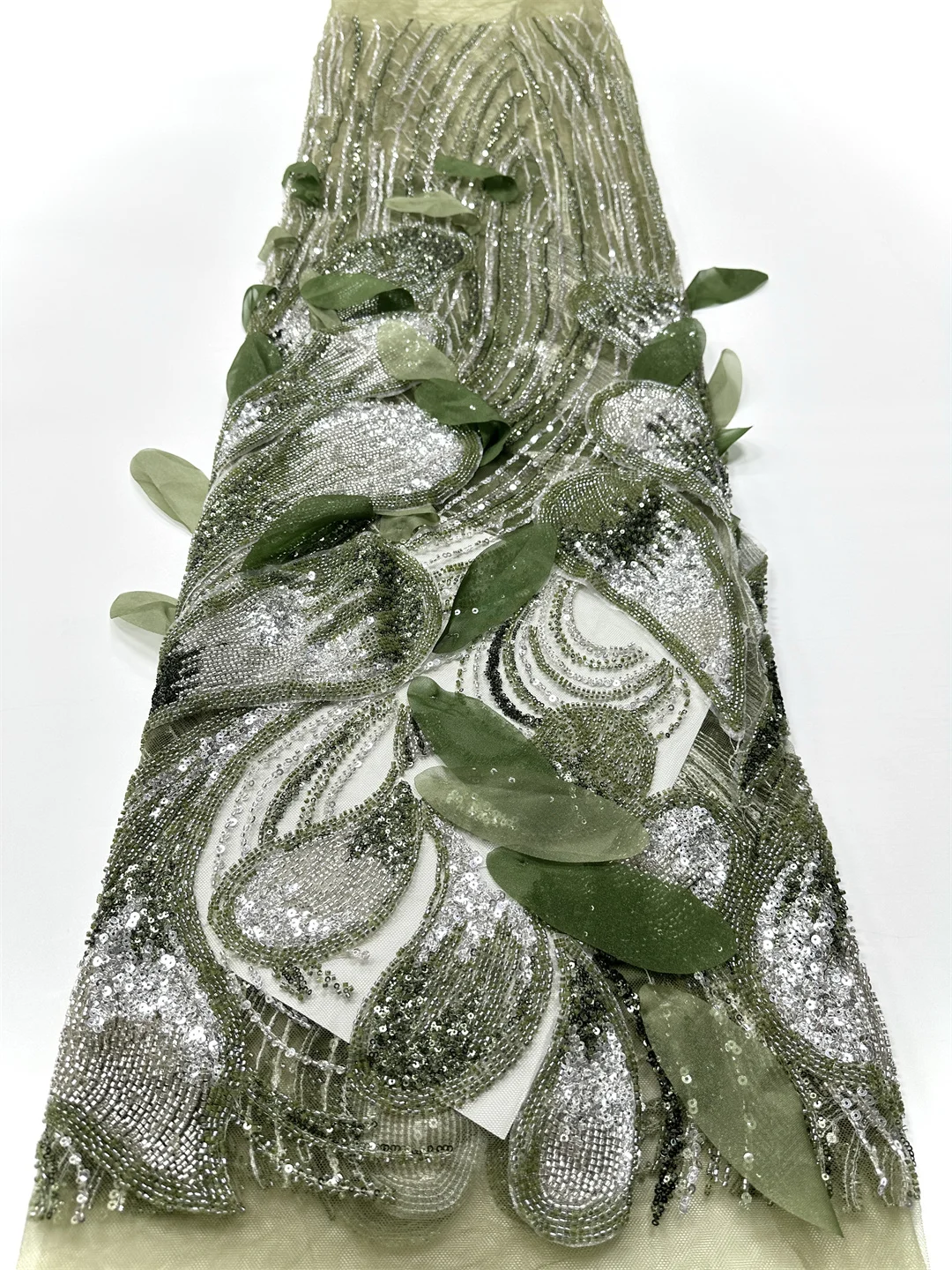 Di lusso 3D Del Merletto Africano Perline Pesanti Tessuto di Pizzo di Alta Qualità 5 Metri Nigeriano Paillettes Francese Tessuto di Tulle Materiale Per La Cerimonia Nuziale