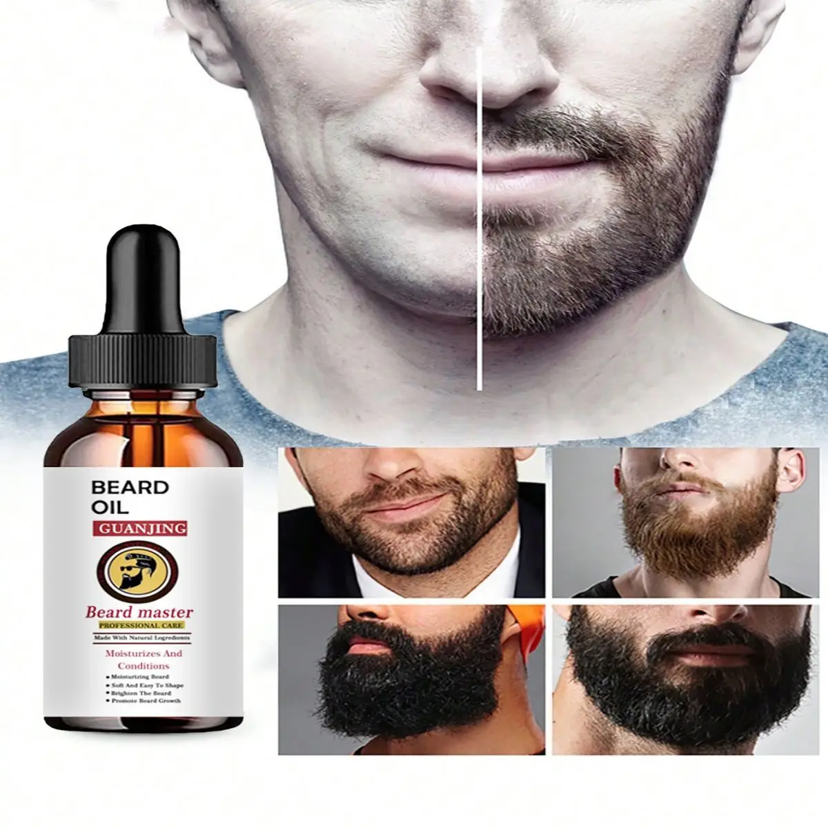 Beard Growth Oil for Men Quick Absorption Moisturize Beard Effective Beard Enhancer Serum Natural Plant Beard Treatment 60ML