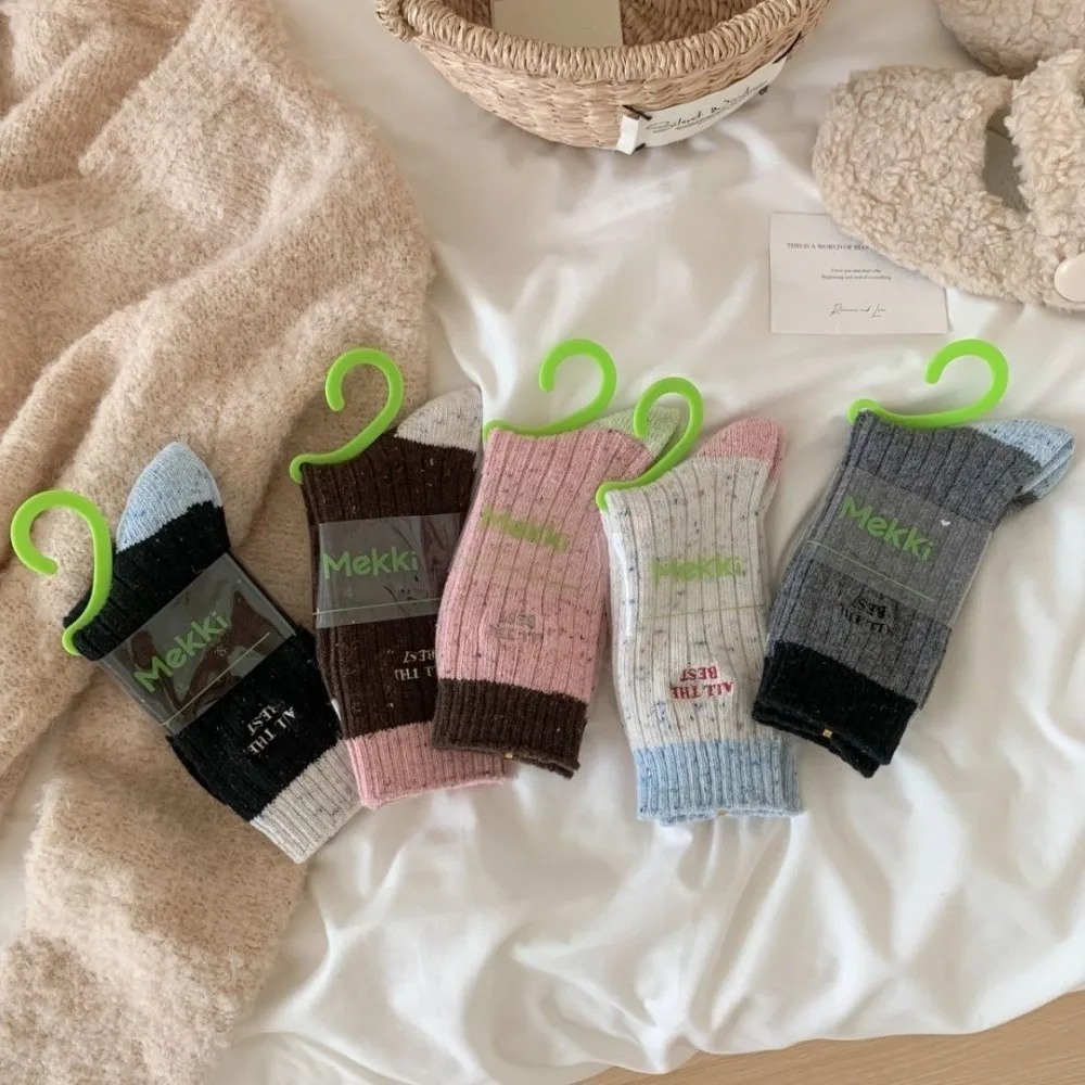 Comfortable Thick Embroidery Long Socks Soft Breathable Cotton Mid Tube Socks Mixed-color Dot Colored Socks Women