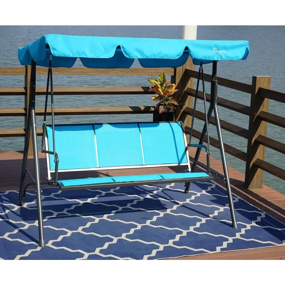 Outdoor Patio Swing Chair w/Textilene Breathable 3-Person Armrest Seat, Canopy Porch Swing w/Adjustable Shading