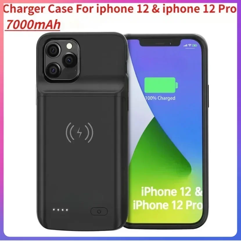 

Wireless Magsafe Battery Charer Case for IPhone 12 & 12 Pro 7000mAh Auxiliary Battery Power Bank Charging Cover External Battery