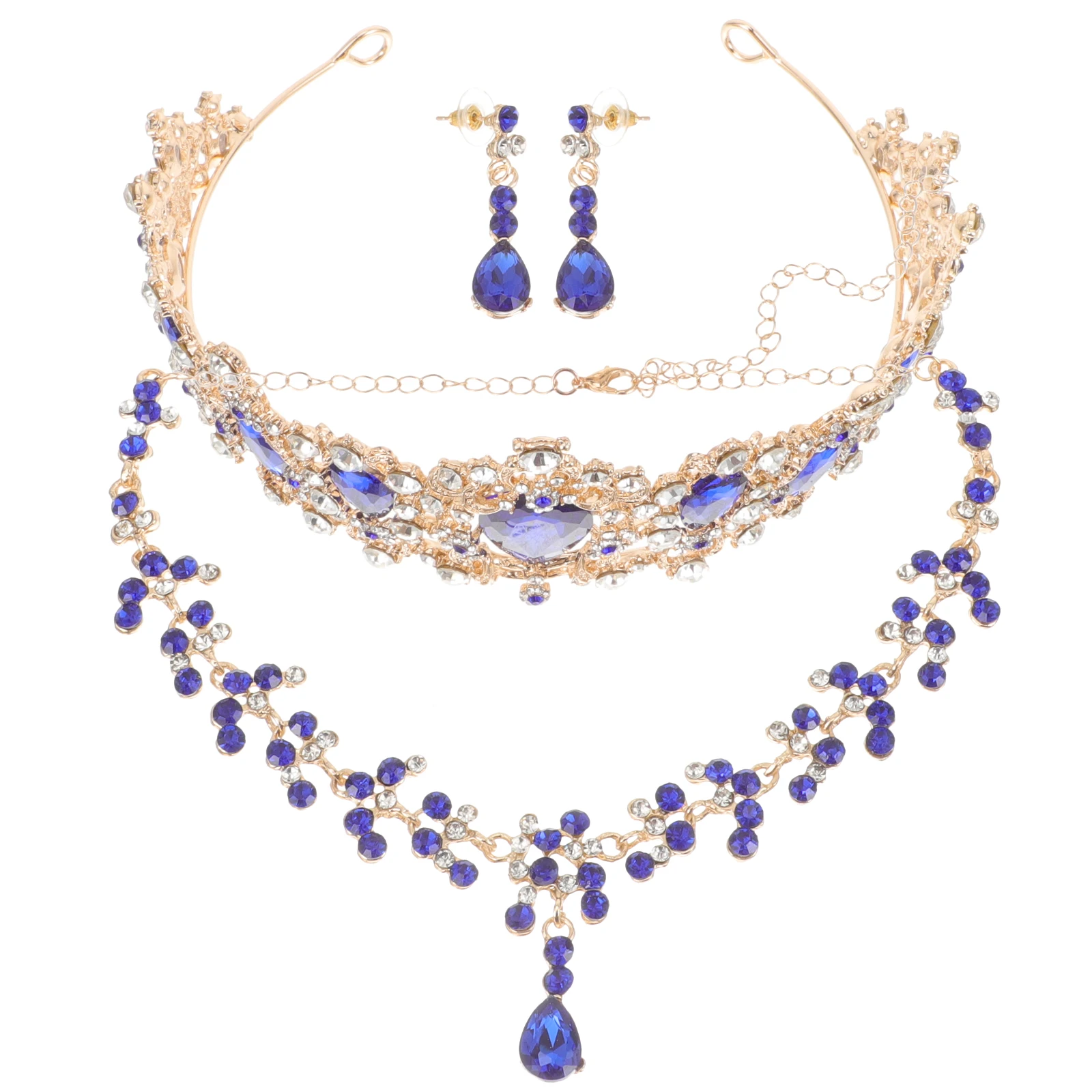 Костюм Корона Свадебное ожерелье Серьги для невесты Тиара Одежда Стильные свадебные украшения Синие женские аксессуары