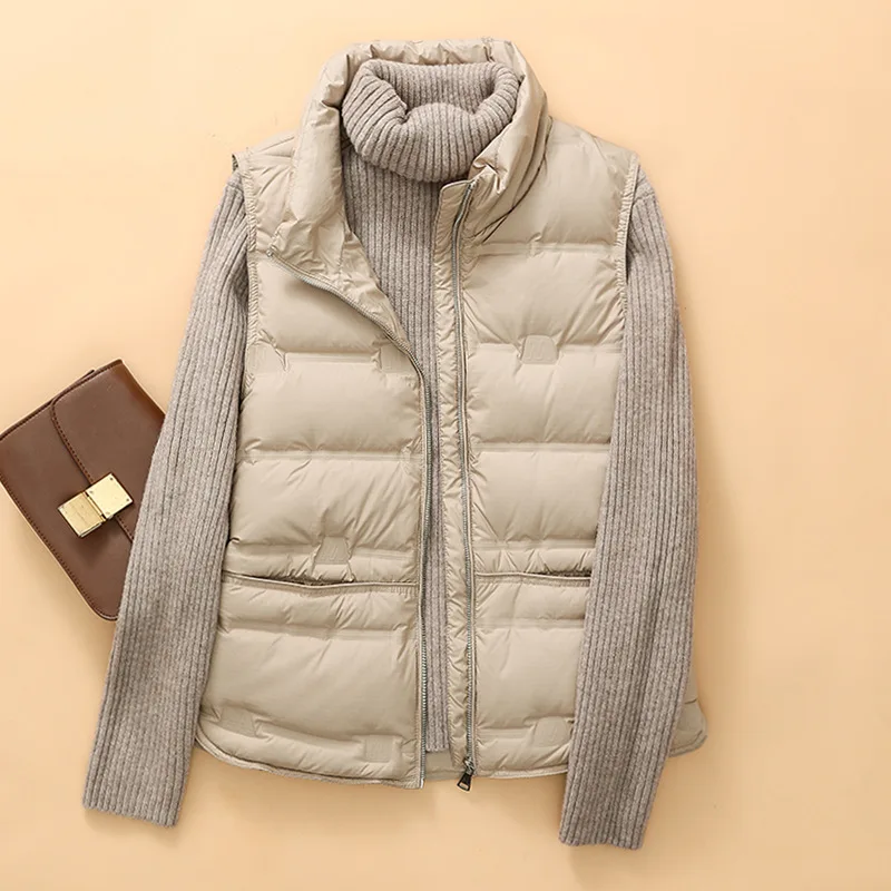 

Bigsize Down Waistcoat Jacket Parkas Autumn Winter Women Warm Light Thin White Duck Down Vest Coat Female Sleeveless Short Tank