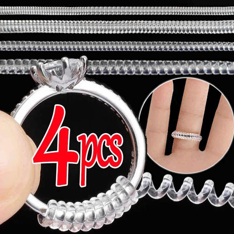 Outil de redimensionnage de taille de bague à base de ressort en spirale, fer de serrage transparent invisible, garde de bijoux, sœur, outils de beverer, 1 à 4 pièces par ensemble