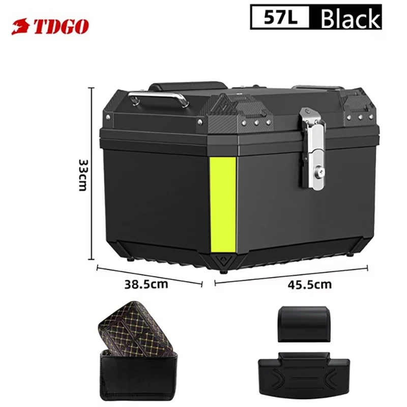 57L Motorcycle Tail Box Top Case Lockable Luggage Helmet Storage Rear Tour Box With Reflective Design Waterproof Storage Carrier